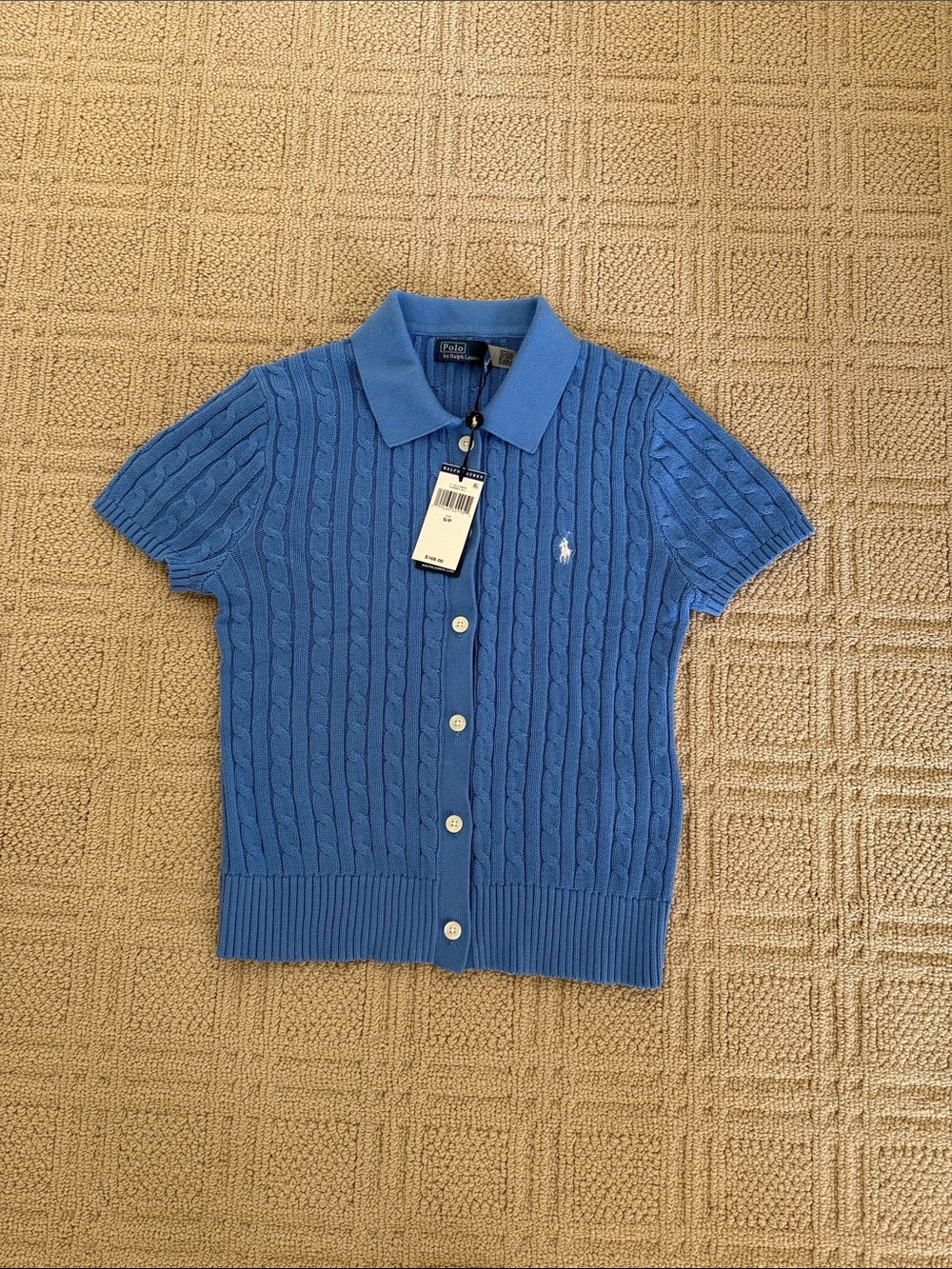Ralph Lauren Bright Blue Cable-Knit Polo Cardigan Size Small